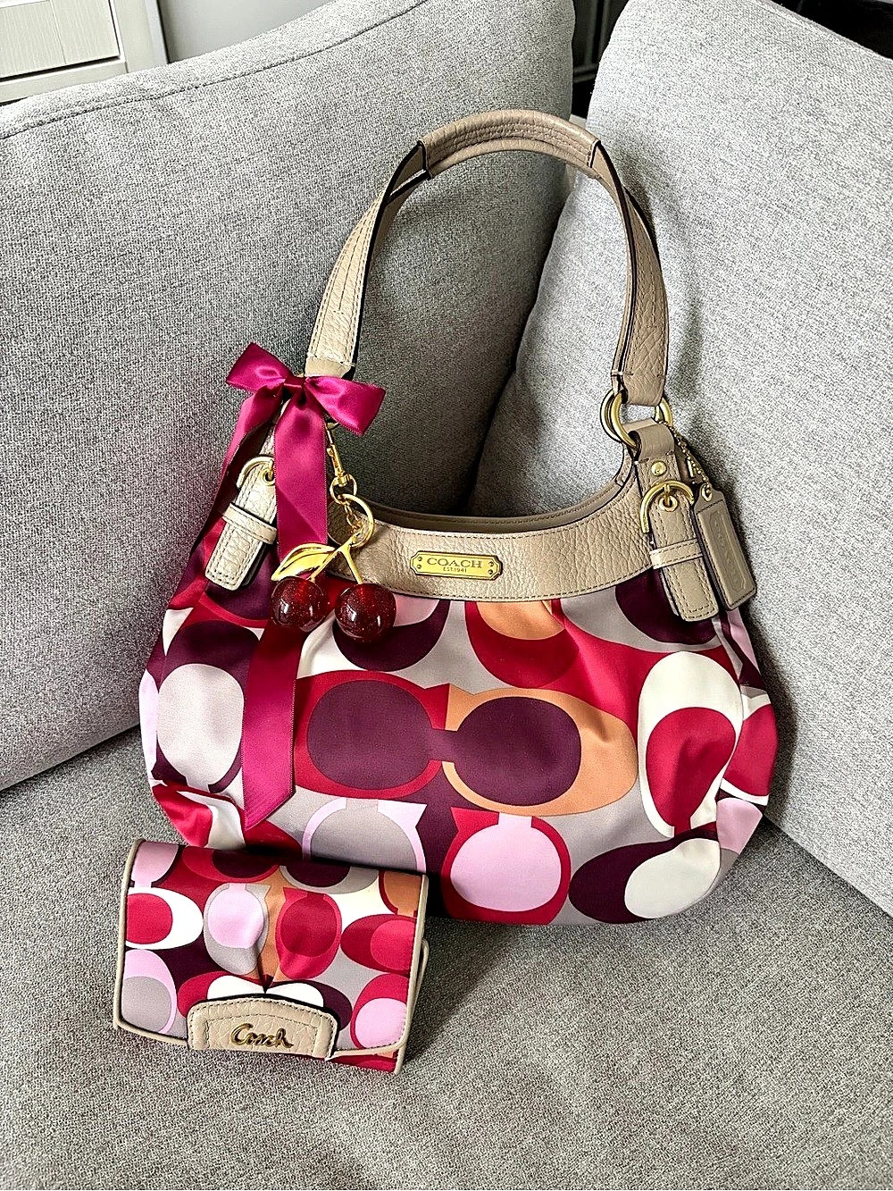 Coach Op Y2K Art Scarf Print Shoulder Bag + Matching Wallet